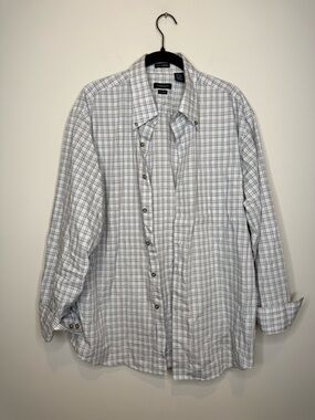 Van Heusen White and Gray Plaid Button-Down Shirt - Men